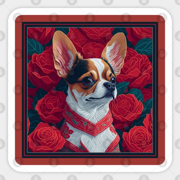 Dogs. Chihuahua and flowers, dog, style vector (red version 2 chihuahua) Sticker by xlhombat